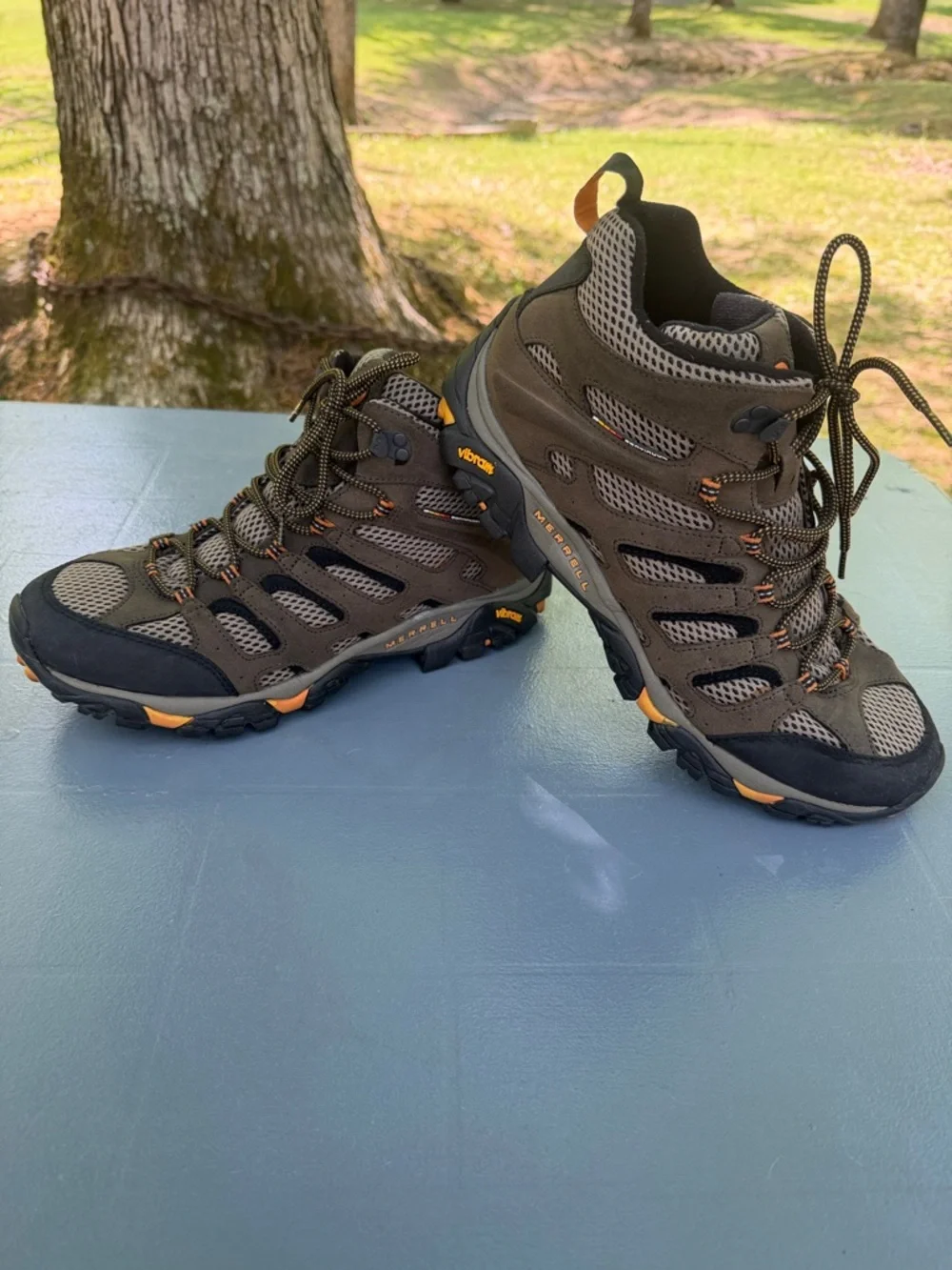 Merrell Brown and Gray Hiking Boots with Orange Highlights